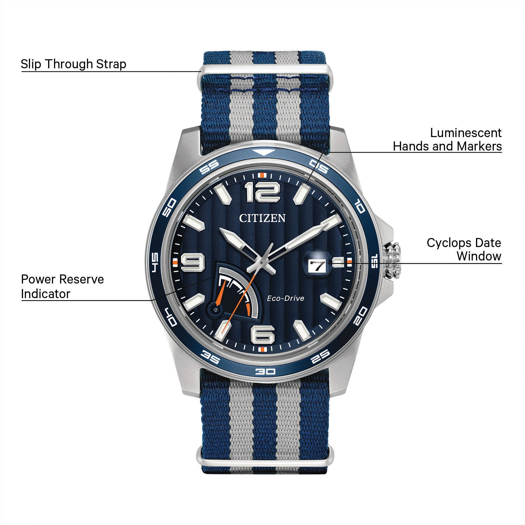 PRT- Men's Eco-Drive AW7038-04L Nylon Strap Blue Dial Watch | CITIZEN